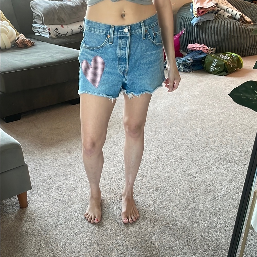 Levi's Blue Jean Shorts with Pink Heart Patch
